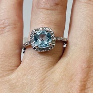 Victoria Townsend Blue Topaz & Rose Cut Diamonds 925 Sterling Silver Ring Size 7